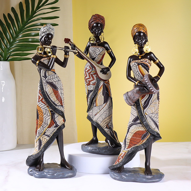 African Drum Musician Statue Modern Art Figure Living Room Office Interior Decoration Accessories Christmas Gifts