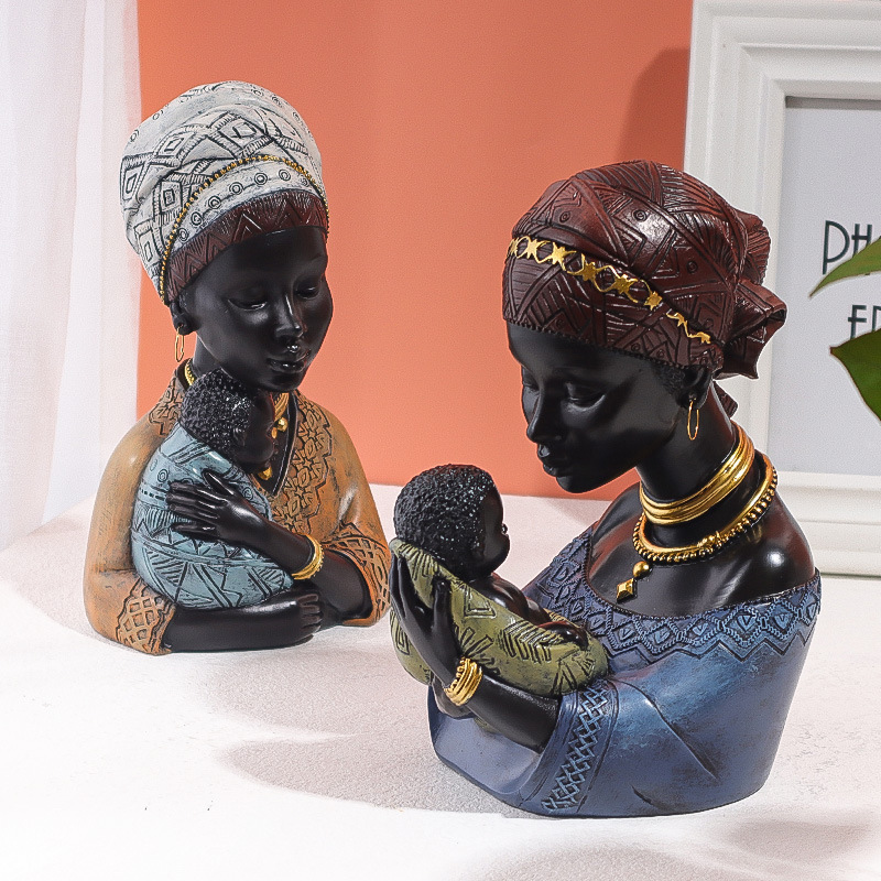 Christmas Gifts African Art Black Bust Sculptures Modern Decor African American Mother and Child Resin Statues