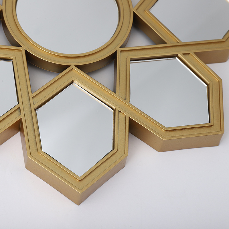 Luxury Decorative Gold Geometric Wall Hanging Mirror Sunburst Round Decor Mirrors for Living Room Wall Art