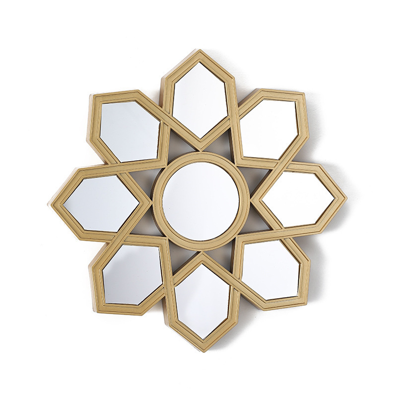 Luxury Decorative Gold Geometric Wall Hanging Mirror Sunburst Round Decor Mirrors for Living Room Wall Art