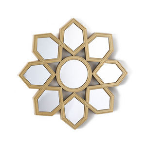 Luxury Decorative Gold Geometric Wall Hanging Mirror Sunburst Round Decor Mirrors for Living Room Wall Art