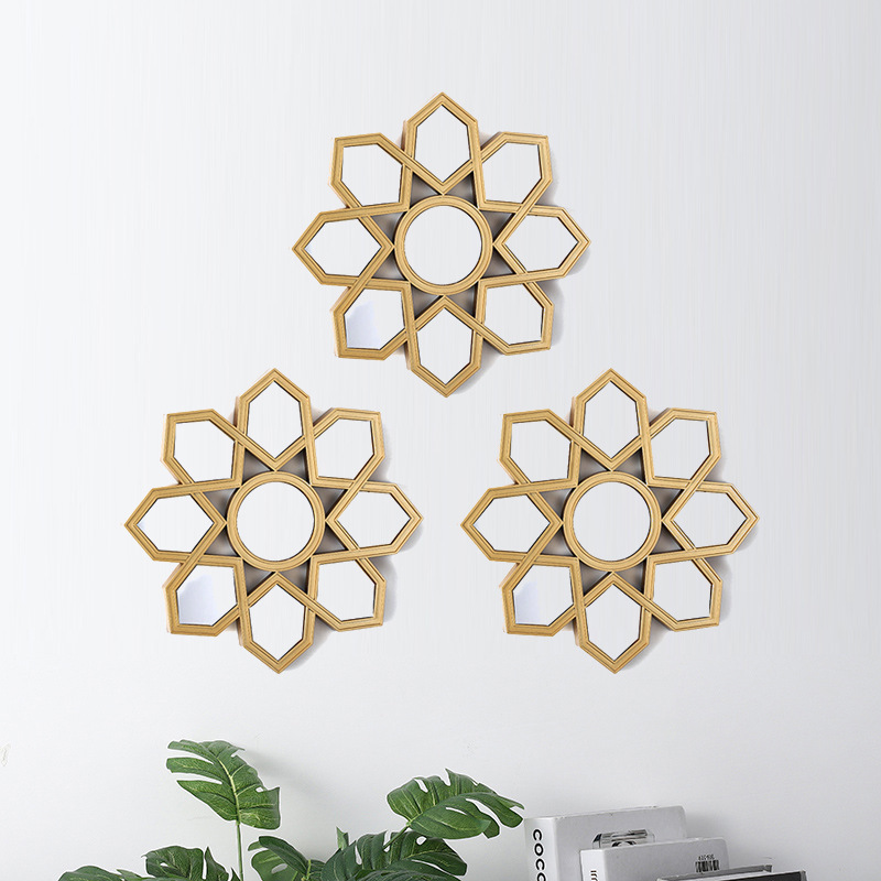 Luxury Decorative Gold Geometric Wall Hanging Mirror Sunburst Round Decor Mirrors for Living Room Wall Art