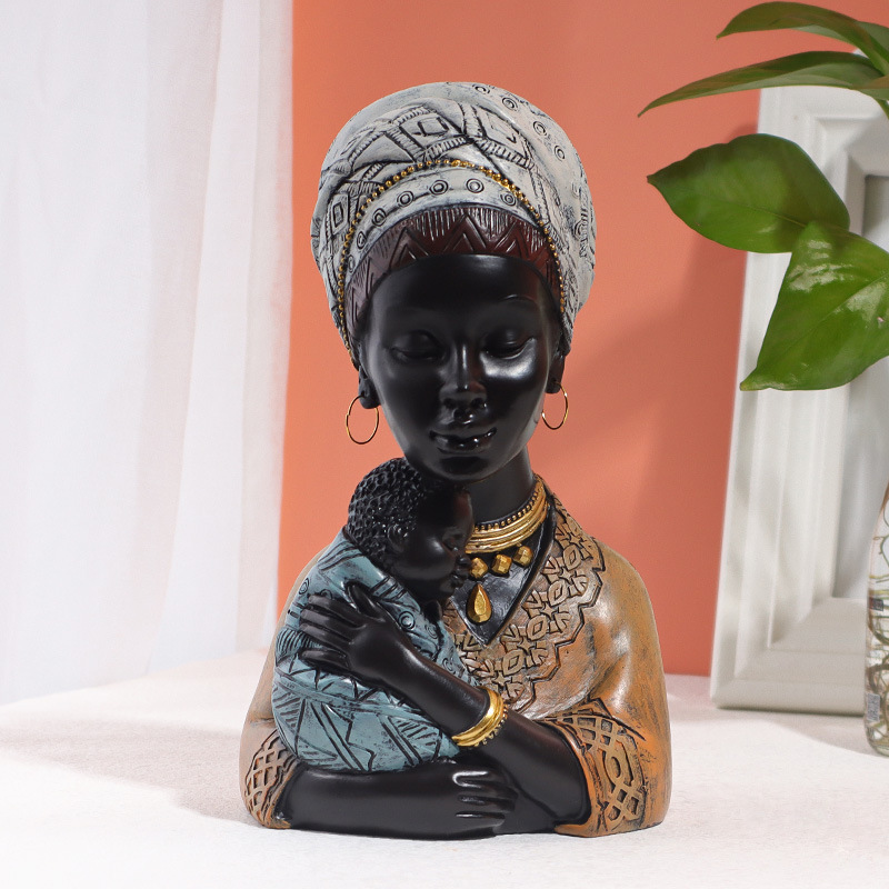 Christmas Gifts African Art Black Bust Sculptures Modern Decor African American Mother and Child Resin Statues