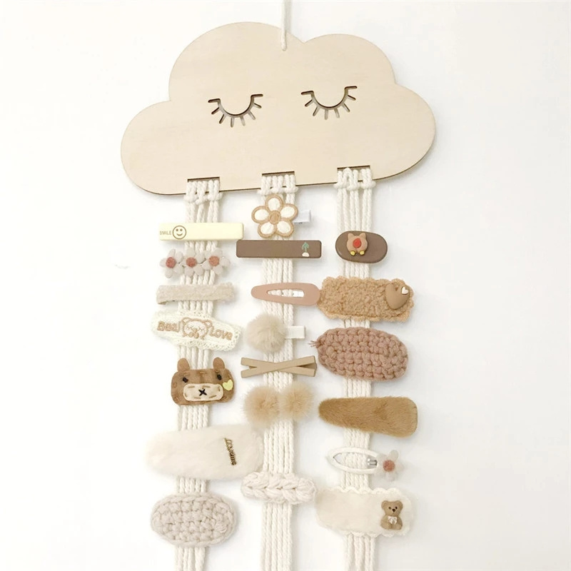 INS Nordic Wooden Cloud Baby Hair Clips Holder Princess Girls Hairpin Hairband Storage Pendant Jewelry Organizer Wall Ornaments