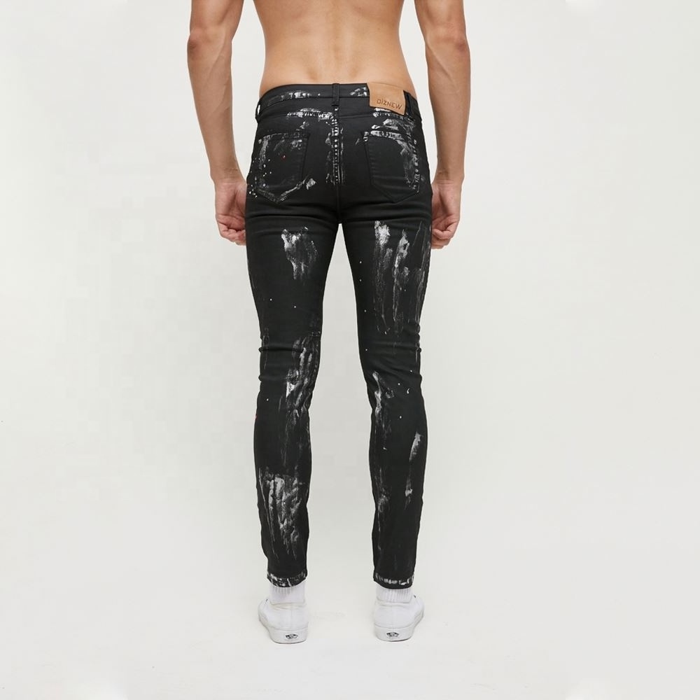 wholesales high quality  skinny smear paintcoat denim pants custom rhinestone men jeans