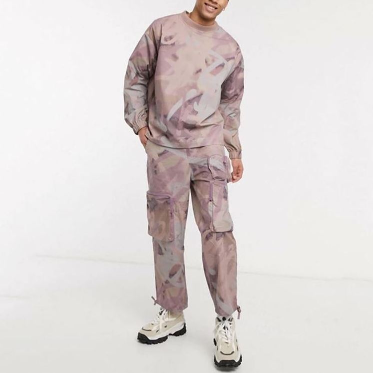 custom logo oversized hoodies cargo pants pockets zipper jogger tracksuit tie dye men sweatsuit