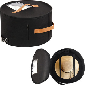 low MOQ wholesale custom homemade extra large round hanging polyester felt storage box closet hat organizers with shoulder strap