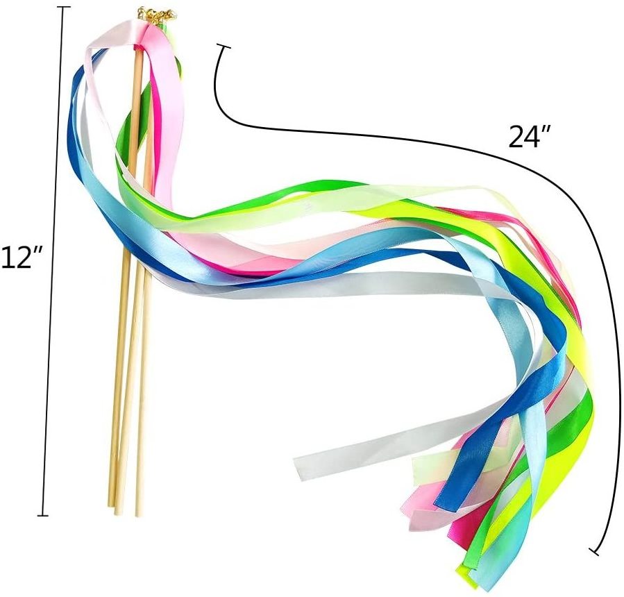 Silk waving party gym dancing wooden ribbon wands sticks streamers for wedding best whishes