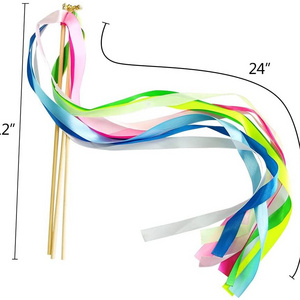 Silk waving party gym dancing wooden ribbon wands sticks streamers for wedding best whishes