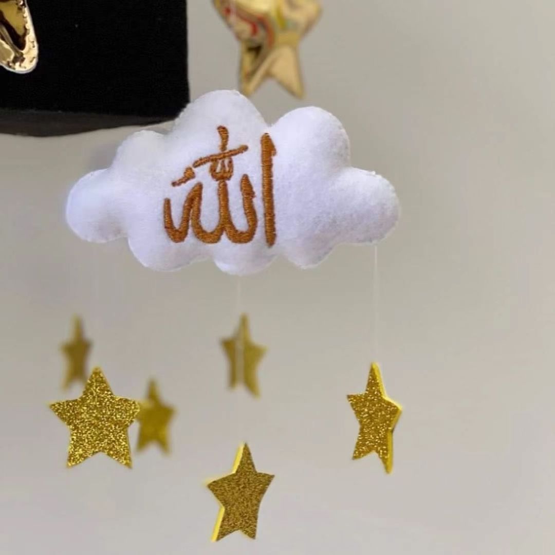 New nursery hanging accessories felt moon and star cube Kaaba islamic cot quran baby crib mobile for mini muslim baby