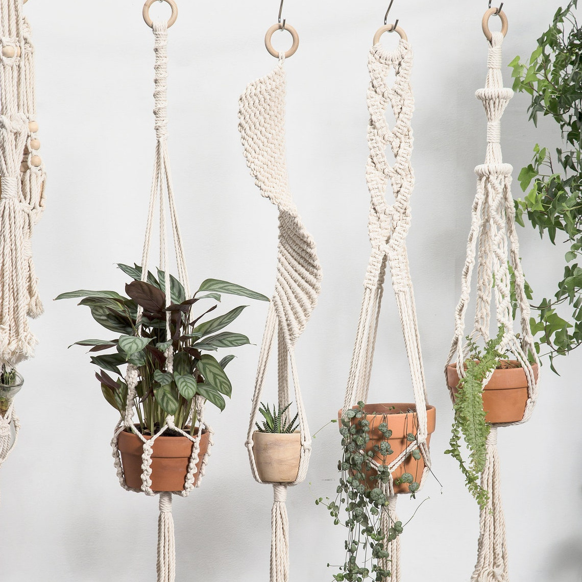 Boho hanging planter large wall planter indoor long decorative pot holder macrame plant hanger with Rope crochet ceiling planter