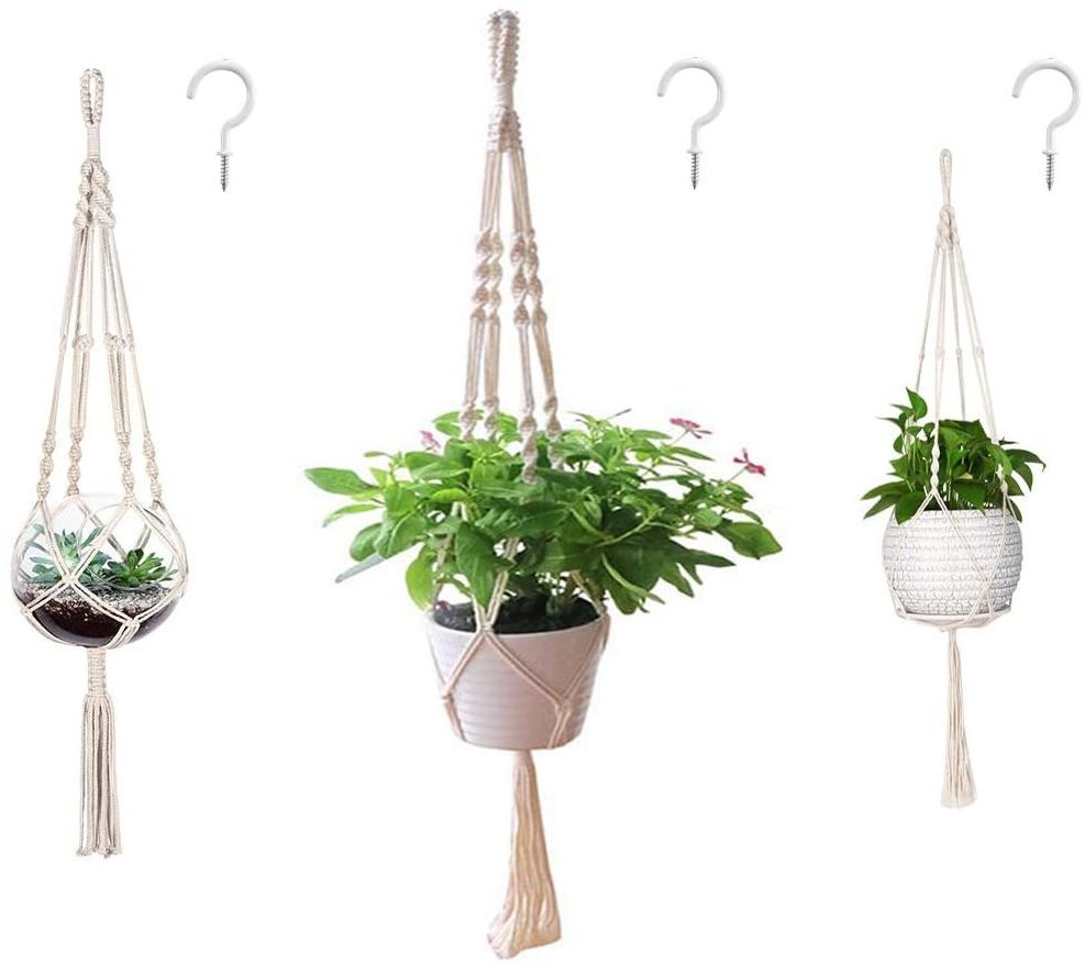 home boho decor 3pack hanging planter stand flower pots handmade macrame cord knotted mkono macrame plant hangers with hooks