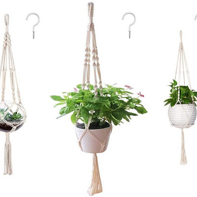 home boho decor 3pack hanging planter stand flower pots handmade macrame cord knotted mkono macrame plant hangers with hooks