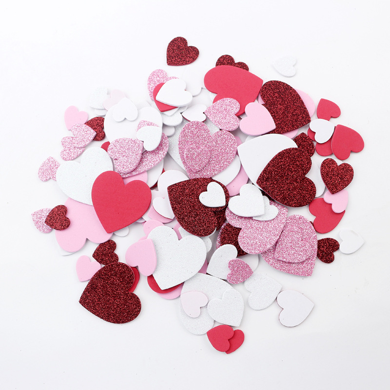 Valentine Day Home Decor Kids Arts and Crafts Diy Supplies Custom Multi Shapes Heart 3D Self-Adhesive EVA Foam Glitter Stickers