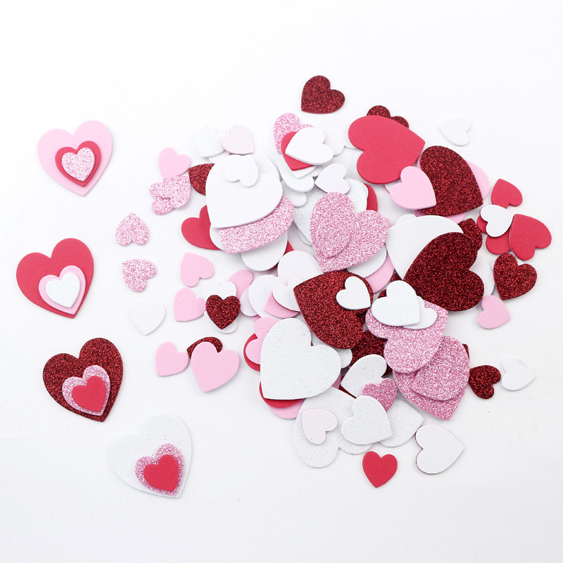 Valentine Day Home Decor Kids Arts and Crafts Diy Supplies Custom Multi Shapes Heart 3D Self-Adhesive EVA Foam Glitter Stickers