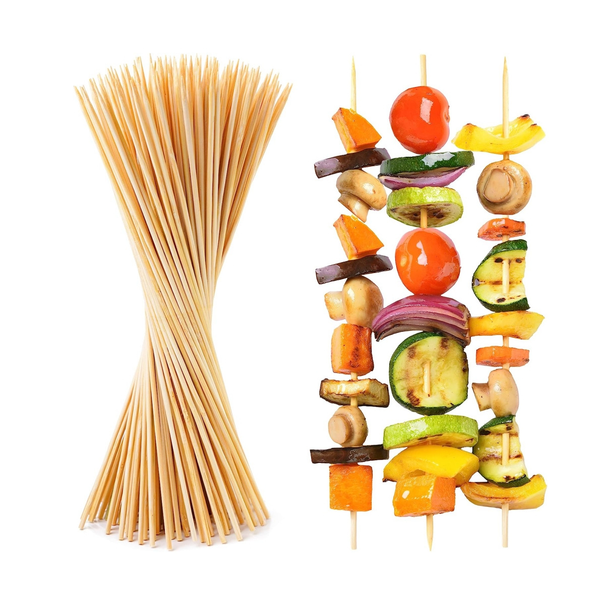 Natural safe round wood bamboo sticks pole for kitchen picnic camping food BBQ skewers kebab Marshmallow Sticks