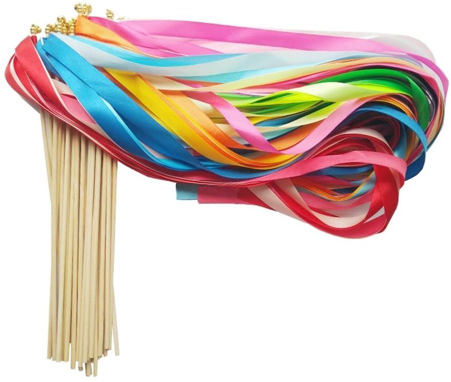 Silk waving party gym dancing wooden ribbon wands sticks streamers for wedding best whishes