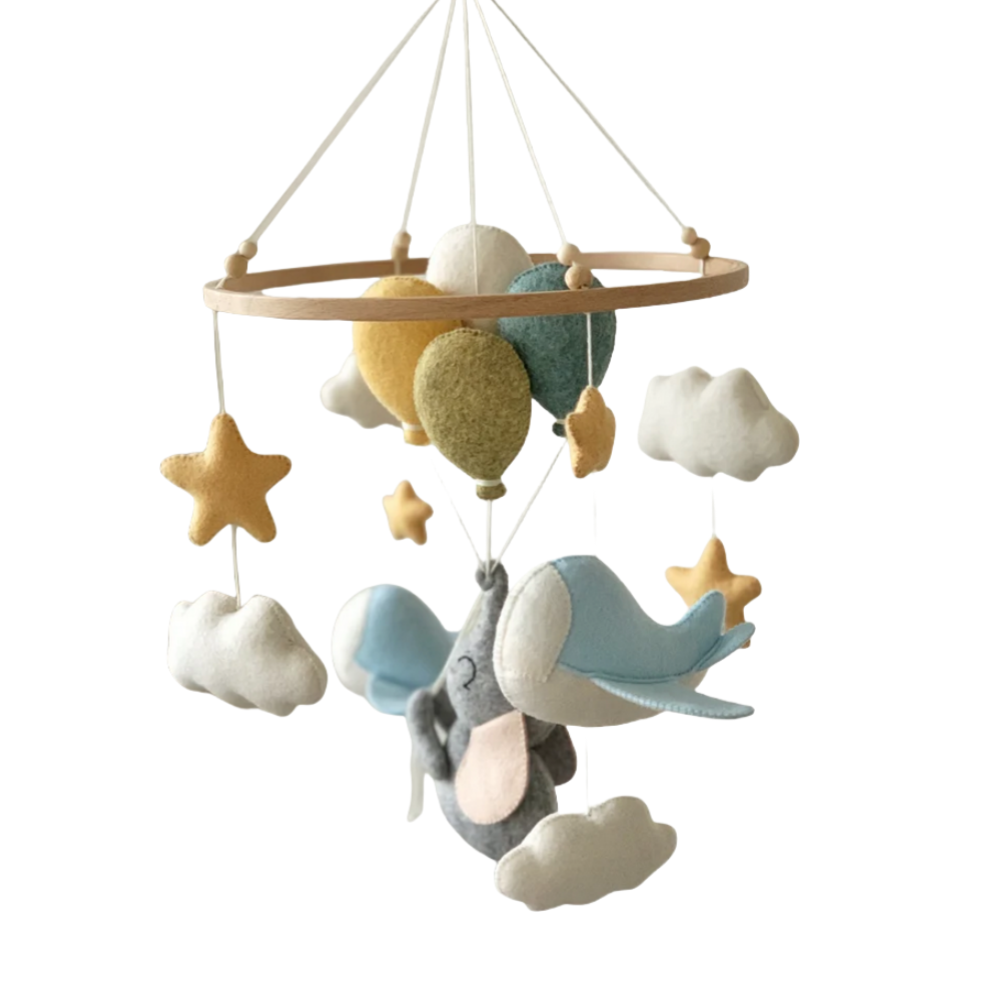 Custom unisex hanging soft toy cloud star felt baby animal elephant shark mobile for newborn nursery cot decoration shower gift