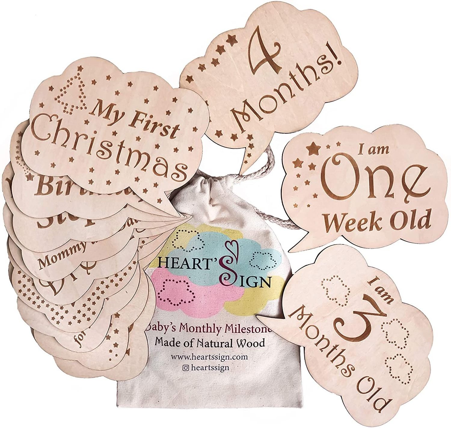 Multifunctional Solid Wood Educational Play milestone Discs Wooden Pieces Signs Monthly Pregnancy Baby Milestone Cards