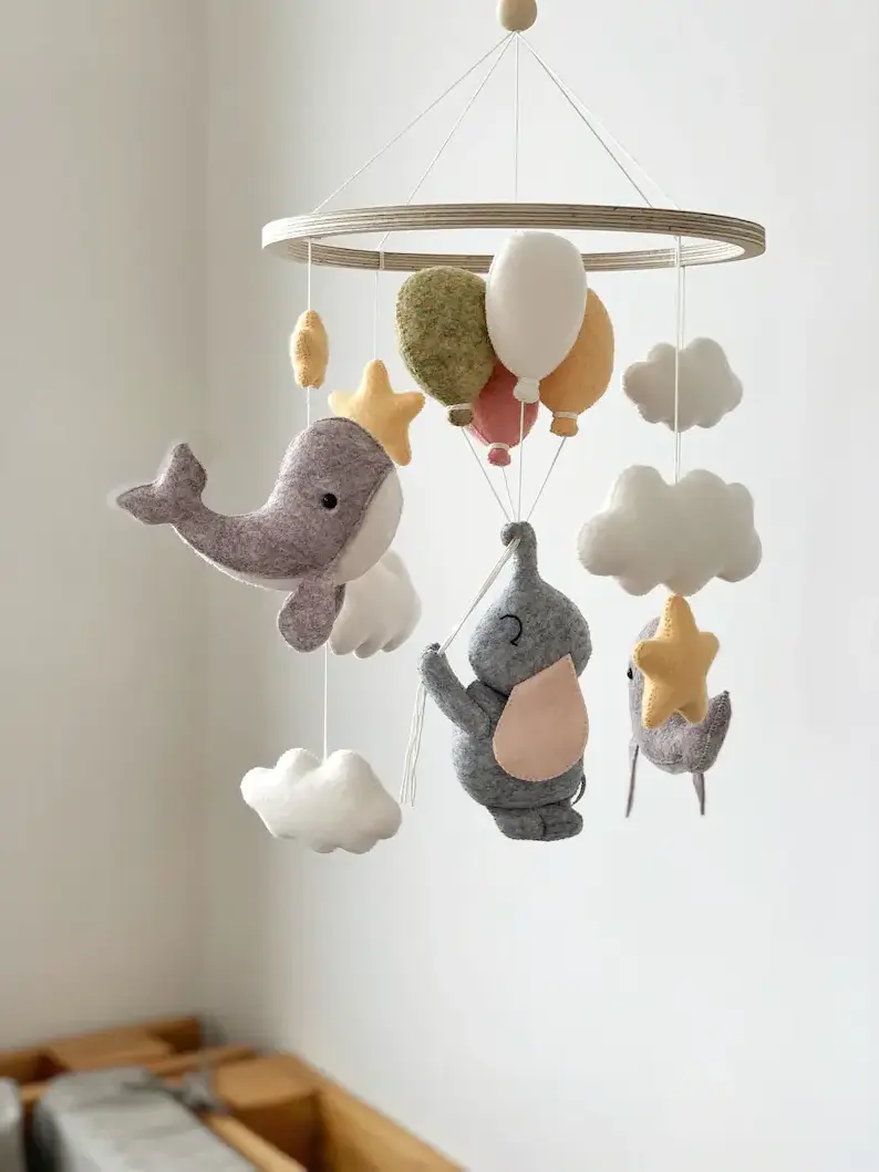 wholesale handmade nordic ce certified hanging wall decor elephant whale ocean music nursery baby mobile