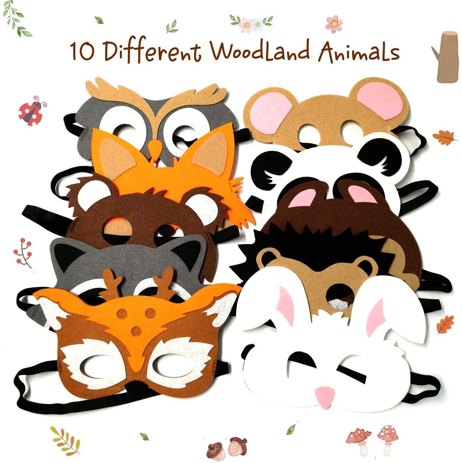 Halloween Christmas Costume Supplies Forest Zoo Animal Mermaid Felt Face Masks with 9 farmhouse animal designs for kids Adults