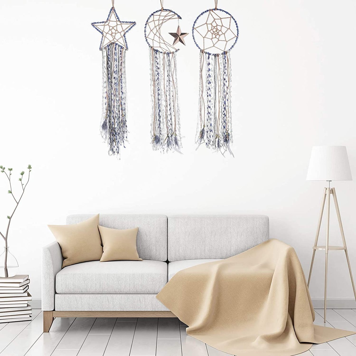 Handmade Traditional Design 3 Pieces Dream Catcher Moon Sun Star Boho Indian Dreamcatchers for Wall Hanging Home Decoration