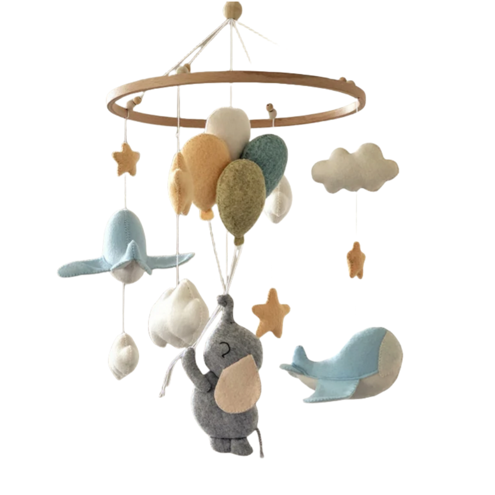 Custom unisex hanging soft toy cloud star felt baby animal elephant shark mobile for newborn nursery cot decoration shower gift