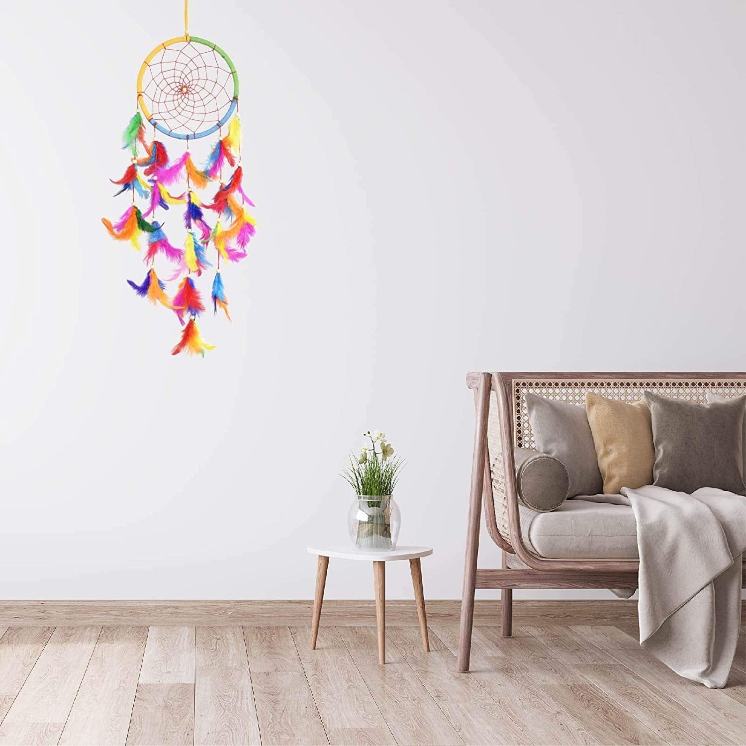 Rainbow Feather Dreamcatcher DIY Dream Catcher Making Kit with Bamboo Hoop Rings Hoops Macrame Making Girls Nursery Decor