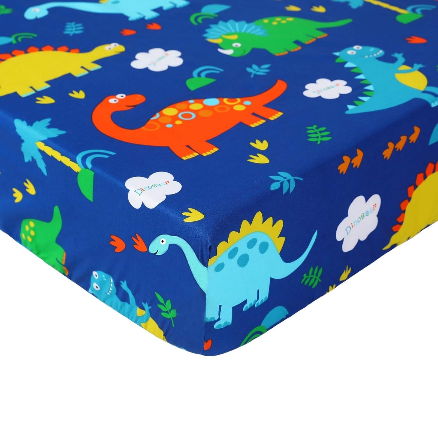 CPC certified stock wholesale 52x28in dinosaur 100% cotton microfiber muslin nursery bed fitted crib sheets for toddler mattress