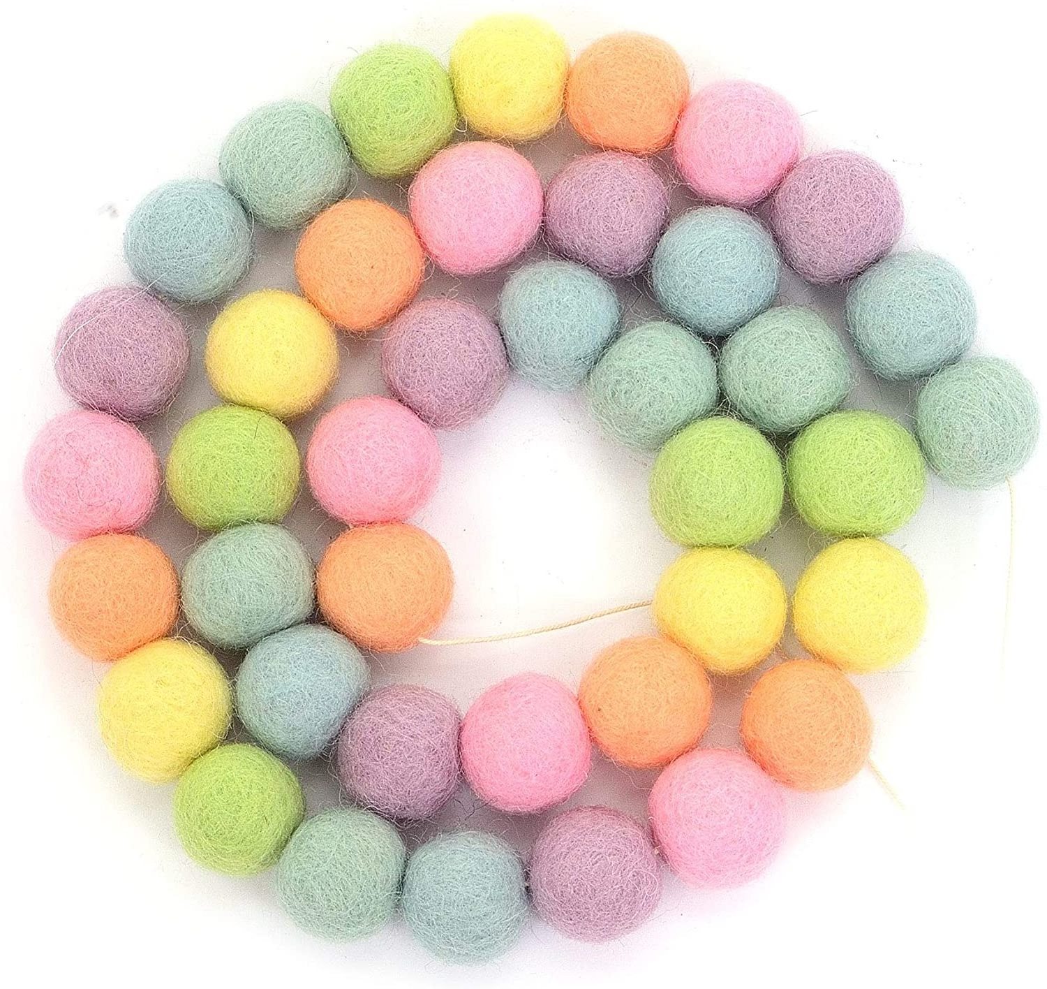 Wool Felt Ball Garland Colorful Pom Pom Garland Handmade 6.5 Feet Long 24 Balls Felt Ball Garlands for Wall Christmas Tree Decor