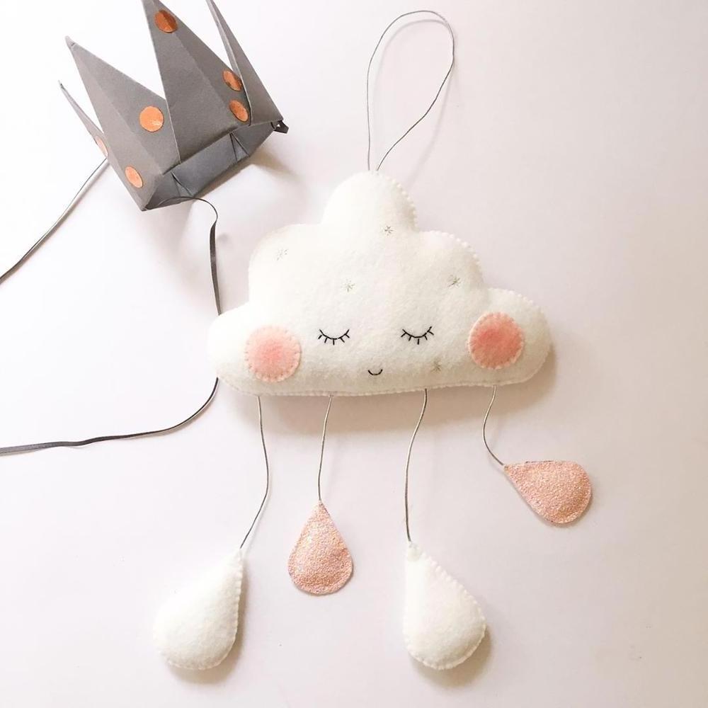 handmade gender neutral nordic wall nursery decor felt ceiling baby mobile raindrop cloud decorations for boys and girls