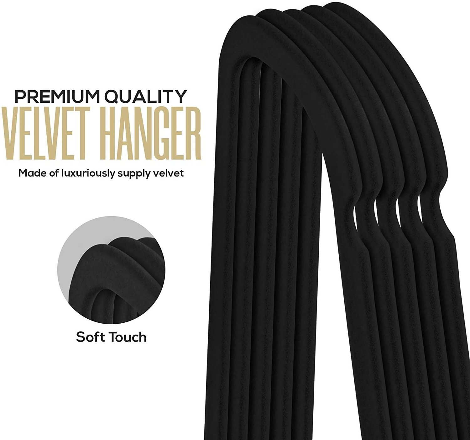 Premium Heavy Duty 50Pack Non Slip Black Suit Velvet Hangers with 360 Degree Swivel Hooks for Space Saving Clothes Hangers