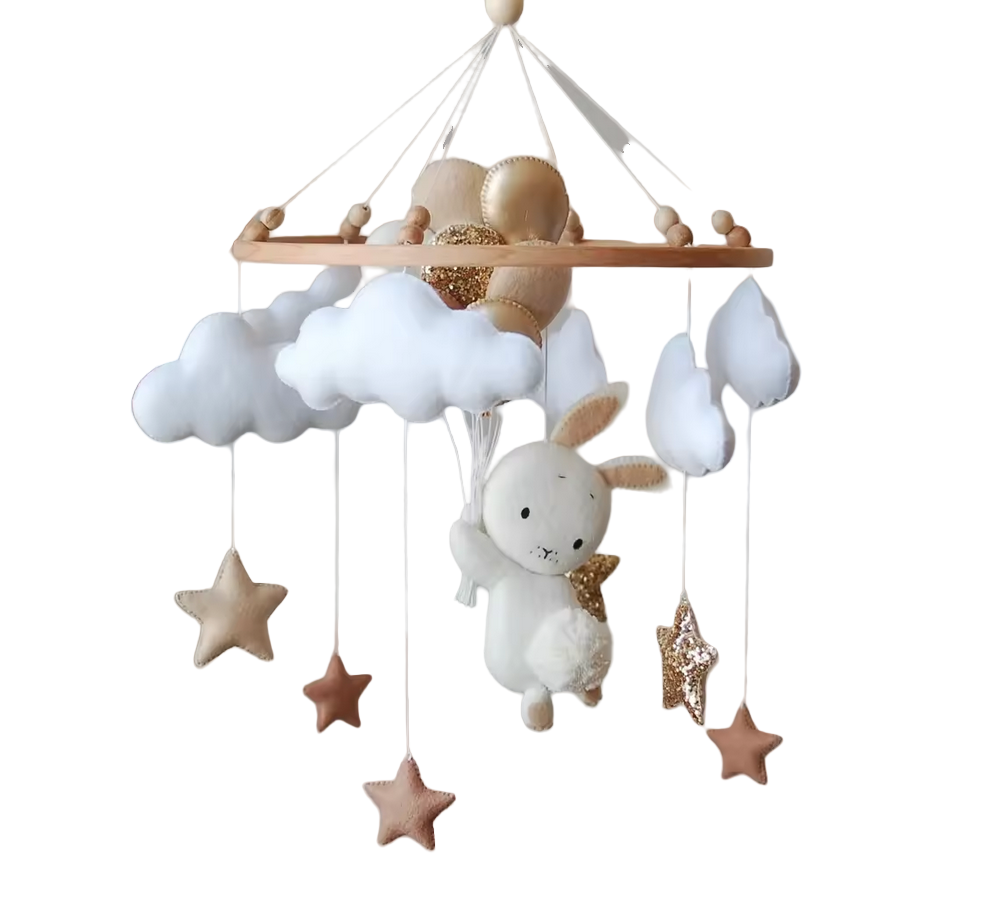 New arrival nordic babyshower baby nursery decor felt bunny rabbit balloon toddler musical hanging educational cot mobile toy