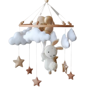 New arrival nordic babyshower baby nursery decor felt bunny rabbit balloon toddler musical hanging educational cot mobile toy