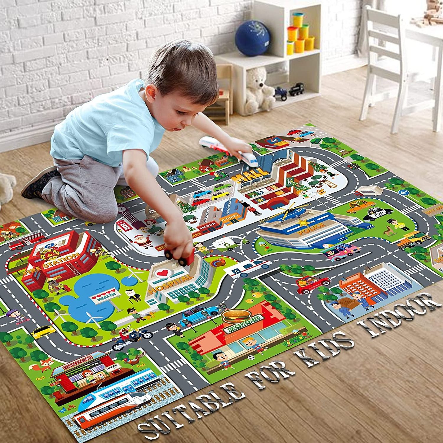 Children's educational indoor outdoor monster truck eco friendly custom printed baby play mat, kids carpet felt mega playmat