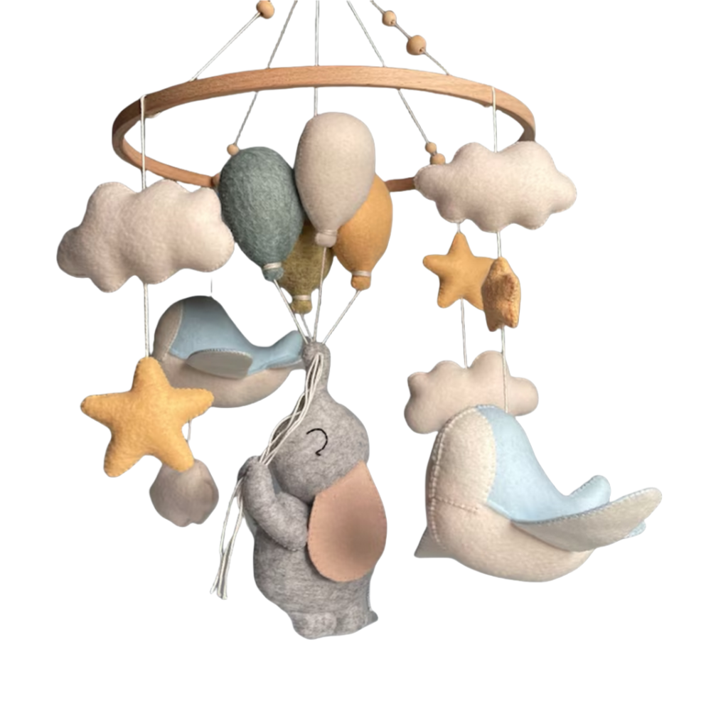 Custom unisex hanging soft toy cloud star felt baby animal elephant shark mobile for newborn nursery cot decoration shower gift