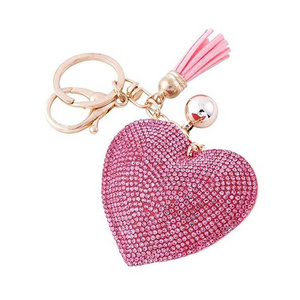 Women girls car purse handbag custom wholesale crystal diamond heart pendant rhinestone heart keychains