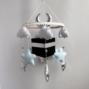 modern kids hanging music toys high quality custom color shiny soft musical islam quran cube felt baby mobile