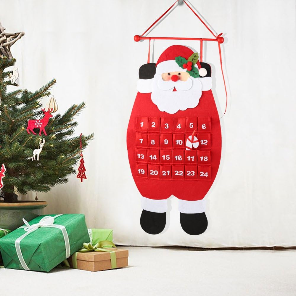 2024 customized reusable santa christmas advent felt holiday hanging countdown calendar for children Xmas decor gifts