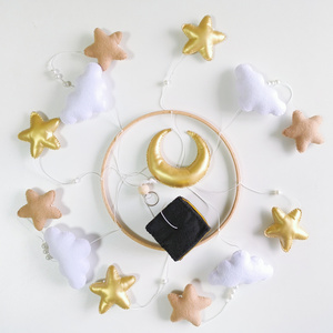 Muslim quran nursery baby Cot Mobile moon cloud shinny star golden black holy building Kabba kids hanging toy with wood hoop