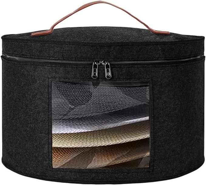 Foldable Round Brim Hat Storage Box Stuffed Animal Toy Storage Women Travel Felt Collapsible Cowboy Hat Organizer Bag for Closet