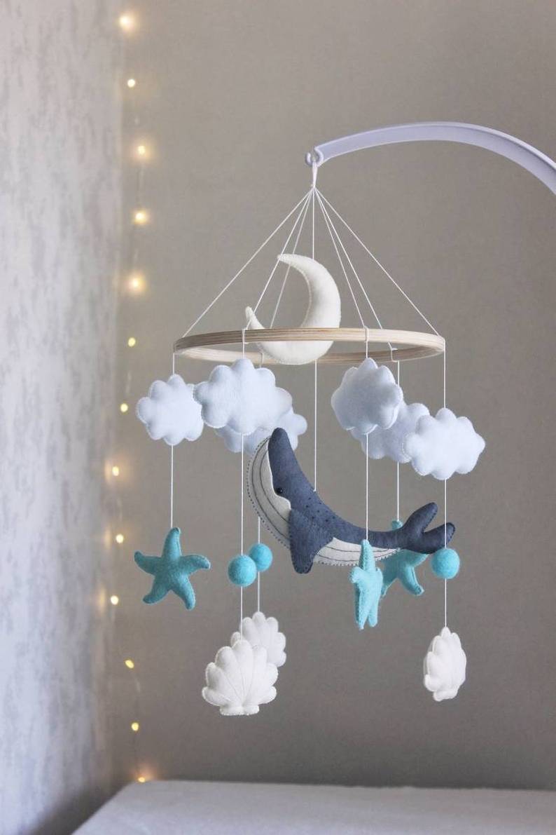 nordic style newborn bedroom wooden hanging toys nautical whale islamic ocean handmade felt baby cot crib mobiles