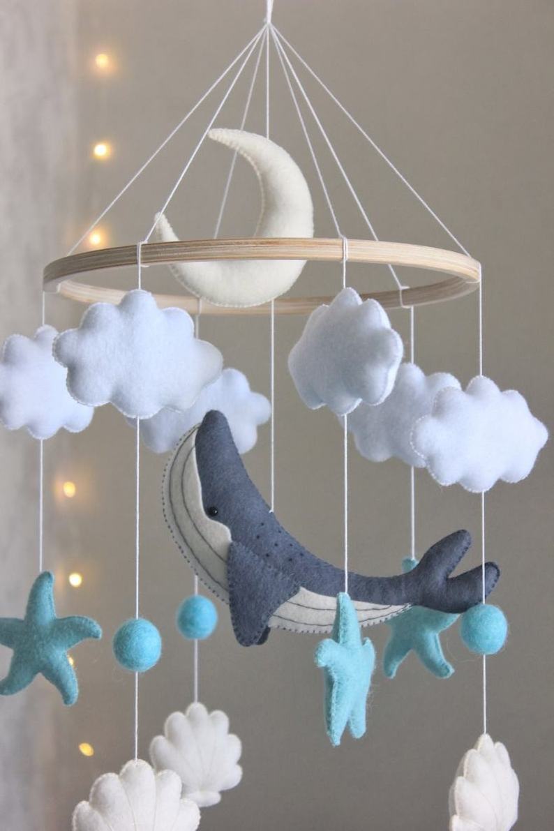 nordic style newborn bedroom wooden hanging toys nautical whale islamic ocean handmade felt baby cot crib mobiles