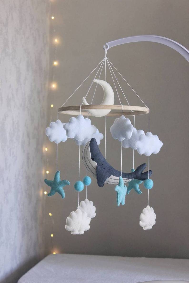 nordic style newborn bedroom wooden hanging toys nautical whale islamic ocean handmade felt baby cot crib mobiles