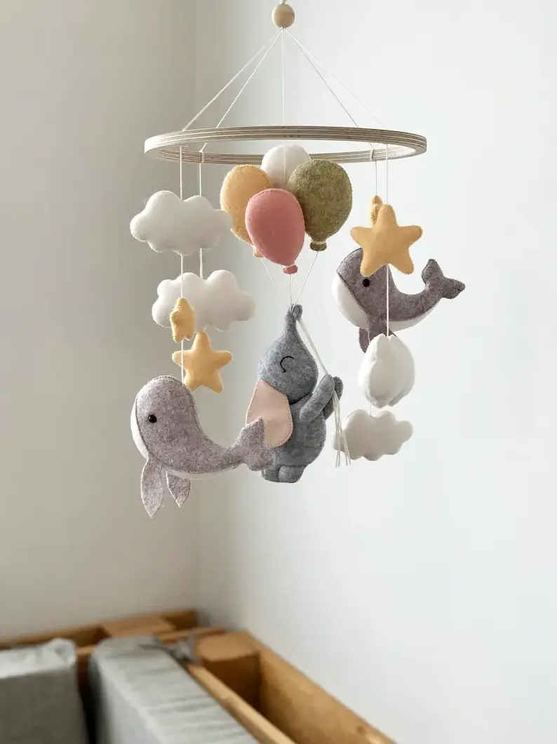 wholesale handmade nordic ce certified hanging wall decor elephant whale ocean music nursery baby mobile