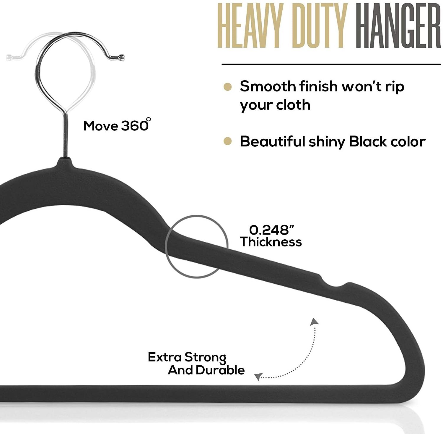 Premium Heavy Duty 50Pack Non Slip Black Suit Velvet Hangers with 360 Degree Swivel Hooks for Space Saving Clothes Hangers