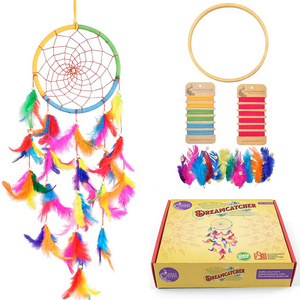 Rainbow Feather Dreamcatcher DIY Dream Catcher Making Kit with Bamboo Hoop Rings Hoops Macrame Making Girls Nursery Decor