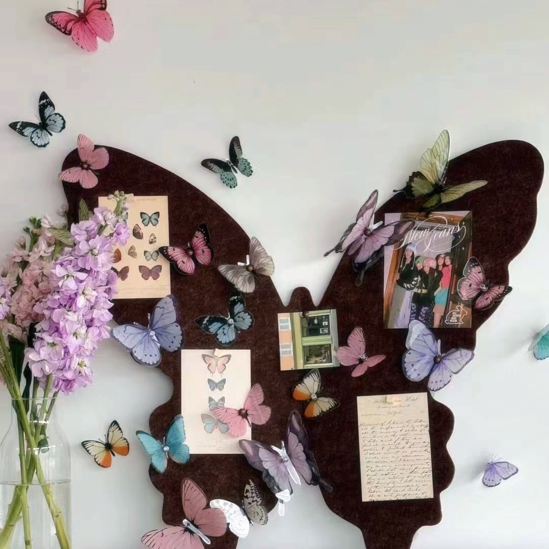 2024 Unique feature fashion design popular butterfly shape decoration for cafe/restaurant/home/room top quality felt noticeboard