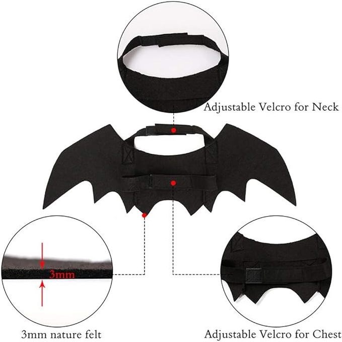 Factory Wholesale 2 Pack Halloween Pet Bat Wings for Puppy Dog and Cat Funny Halloween Accessory  Bat Vampire Costume