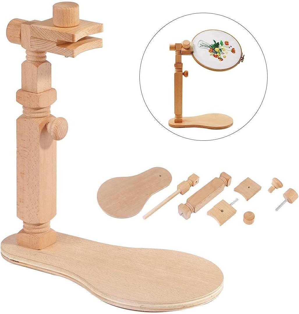 Hands Free Sewing Craft Beech Wood Needlework Cross Stitch Stand Holder Adjustable Rotated Embroidery Hoop Table Stand